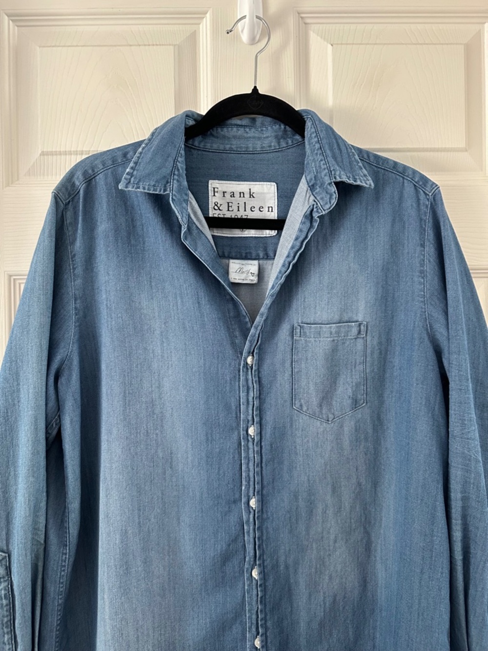 Frank & Eileen Mary Shirt Dress Stonewash Indigo Blue Distress Women's Large - Picture 5 of 16